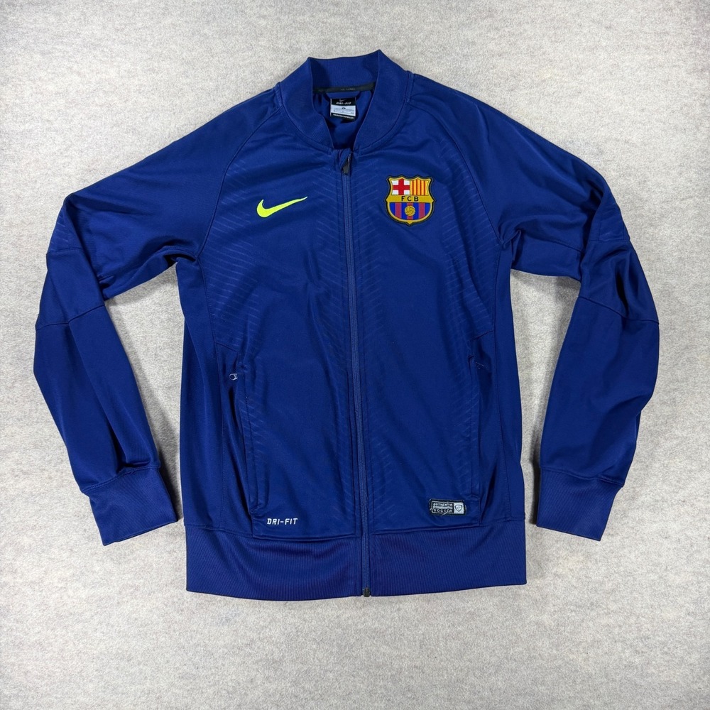 Nike FC Barcelona Jacket Mens Small Blue Track Soccer Futbol Drifit 618337-421